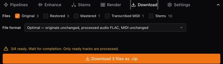 Batch Download panel with version checkboxes, file-format profile, readiness, and download controls