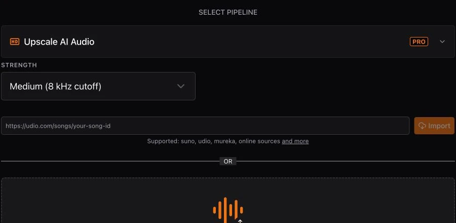 Neural Analog import area with file upload and public-link controls
