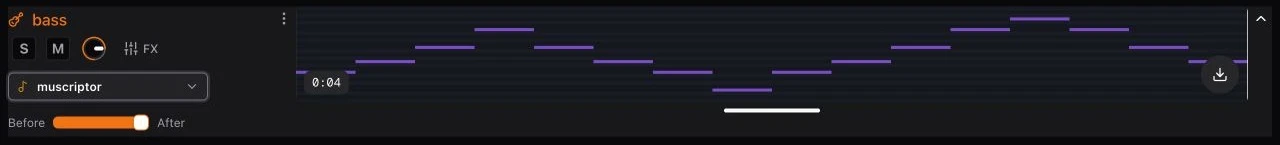 Completed yellow MIDI stem version displayed as notes in the Studio piano roll